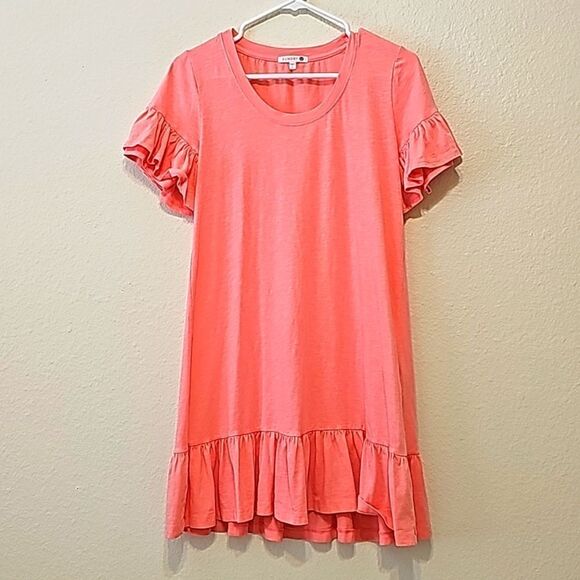 Sundry Dress Peach Orange T Shirt A Line Ruffle Short Sleeve size 0 - Picture 1 of 8